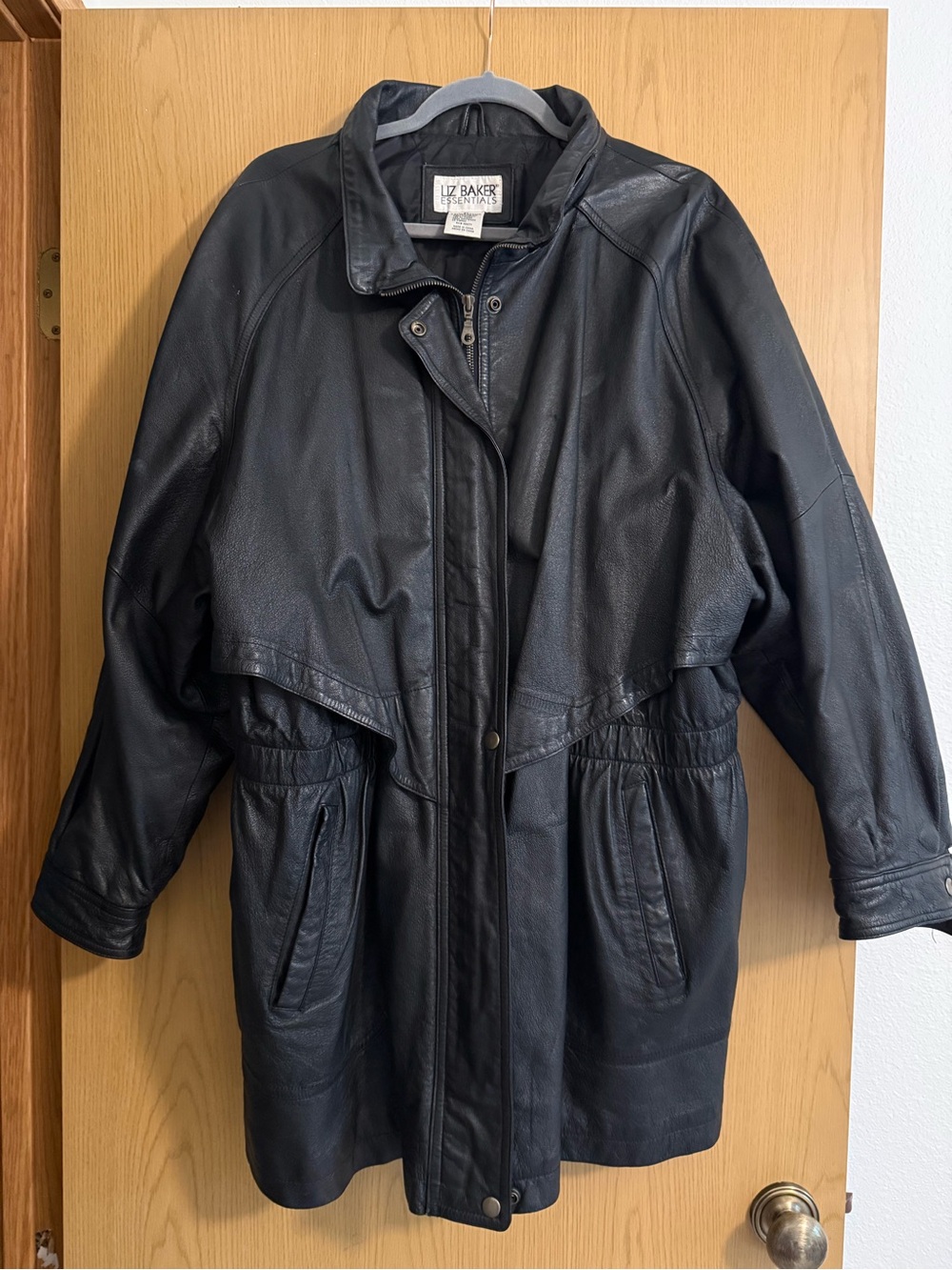 Vintage Liz Baker Black Leather Longline Jacket